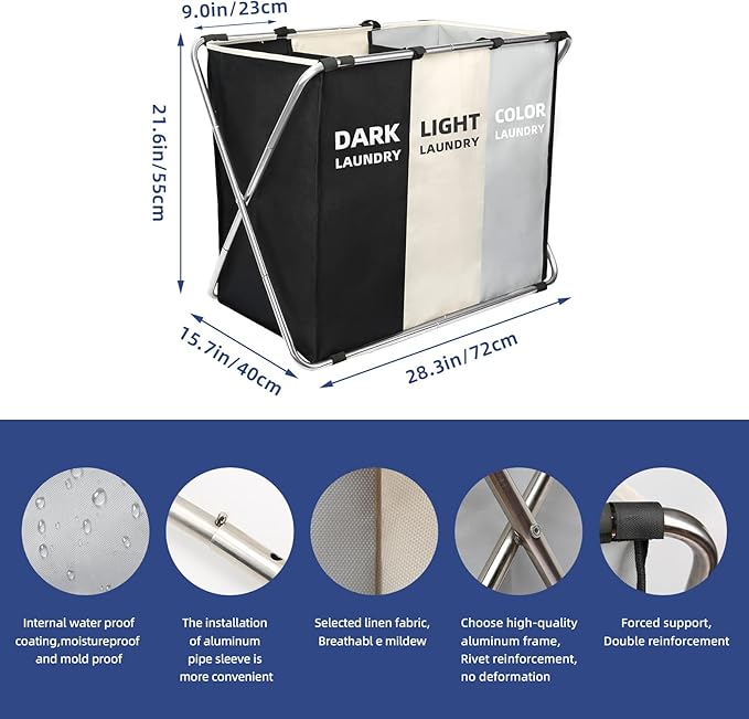 HAMPER DE ROPA SUCIA 3 DIVISIONES GRANDE DE 180 L